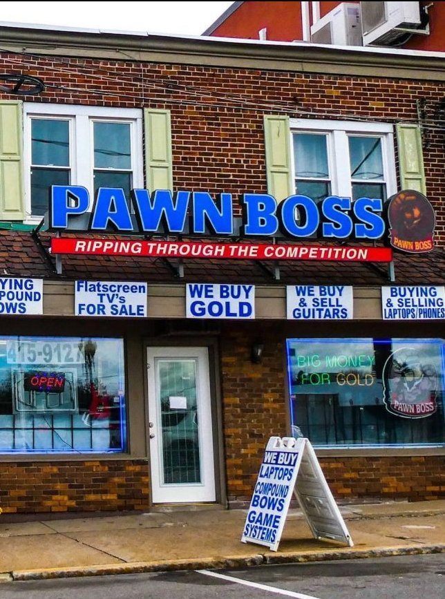 Fulton Pawn Boss Sign - Gold and Jewery
